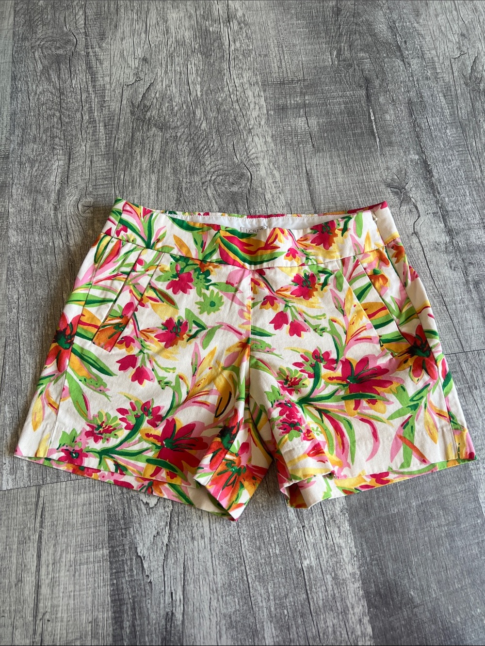 J. Crew Tropical Floral Shorts — Pink, Green & Yellow Print